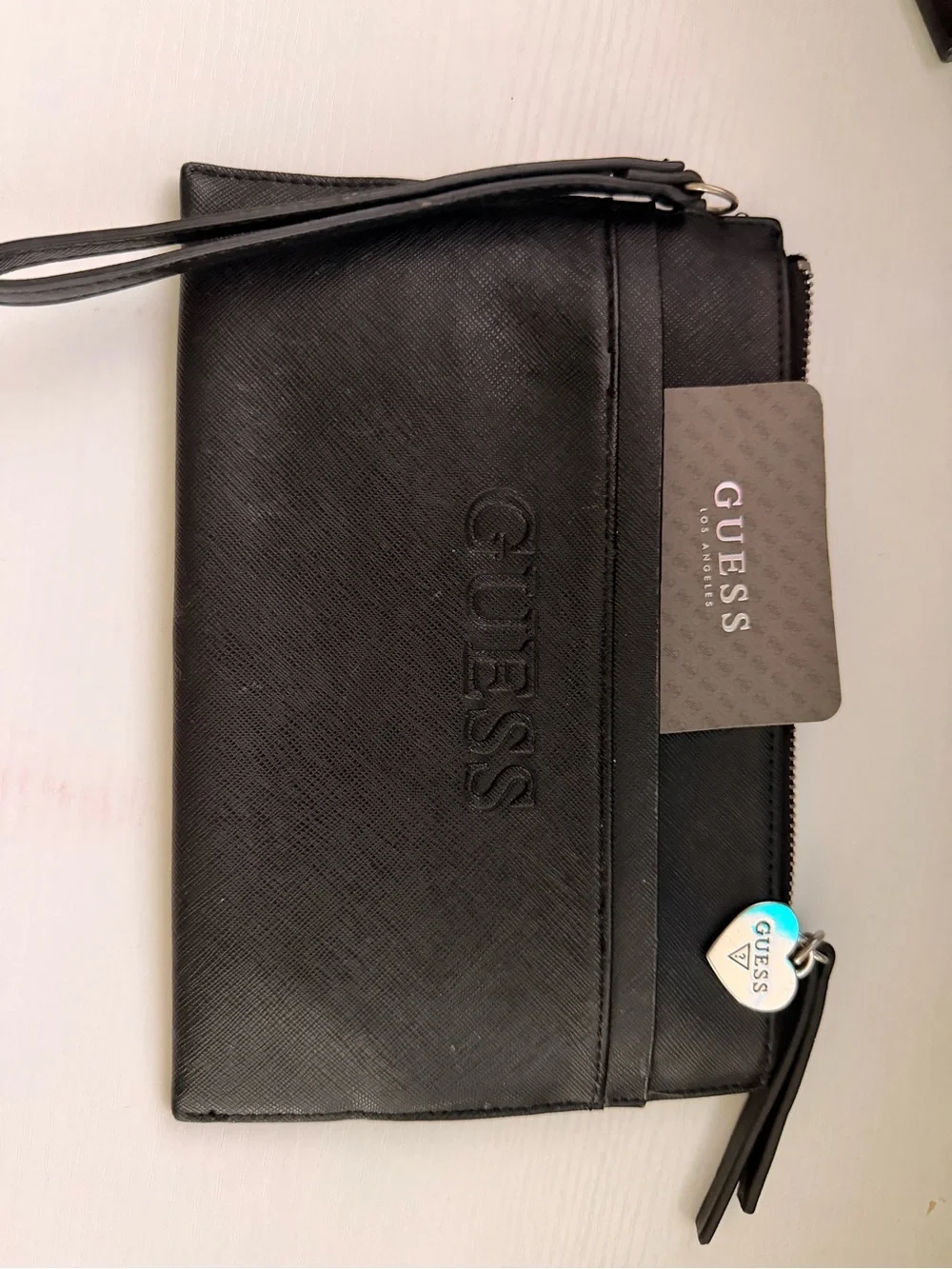 GUESS Black Wristlet Pouch with Logo Charm